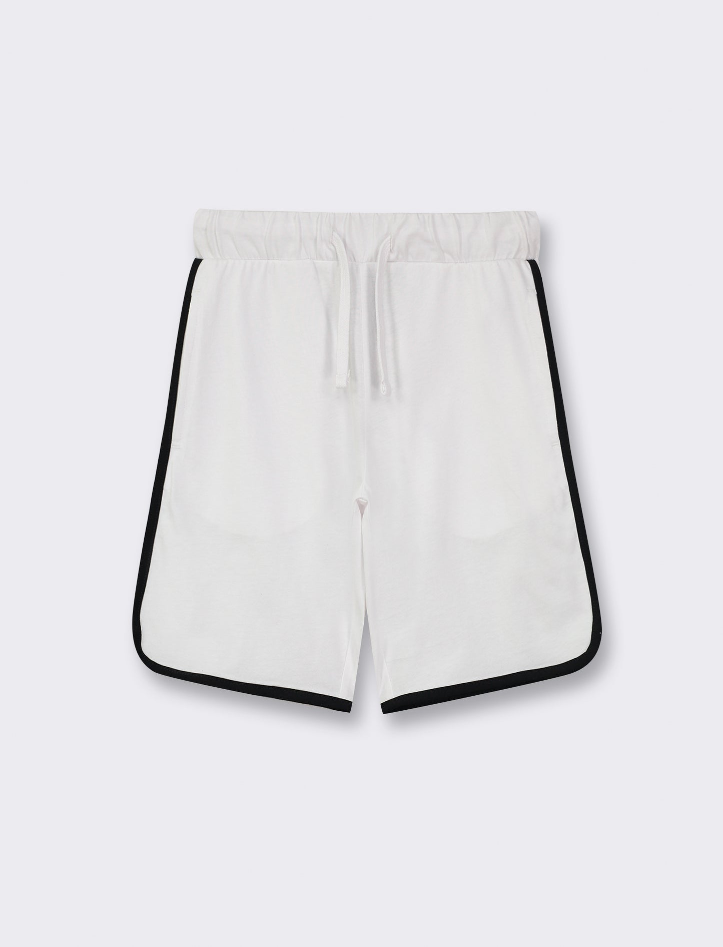 Cotton Jersey Bermuda Shorts with Drawstring Waist and Contrast Side Bands - White