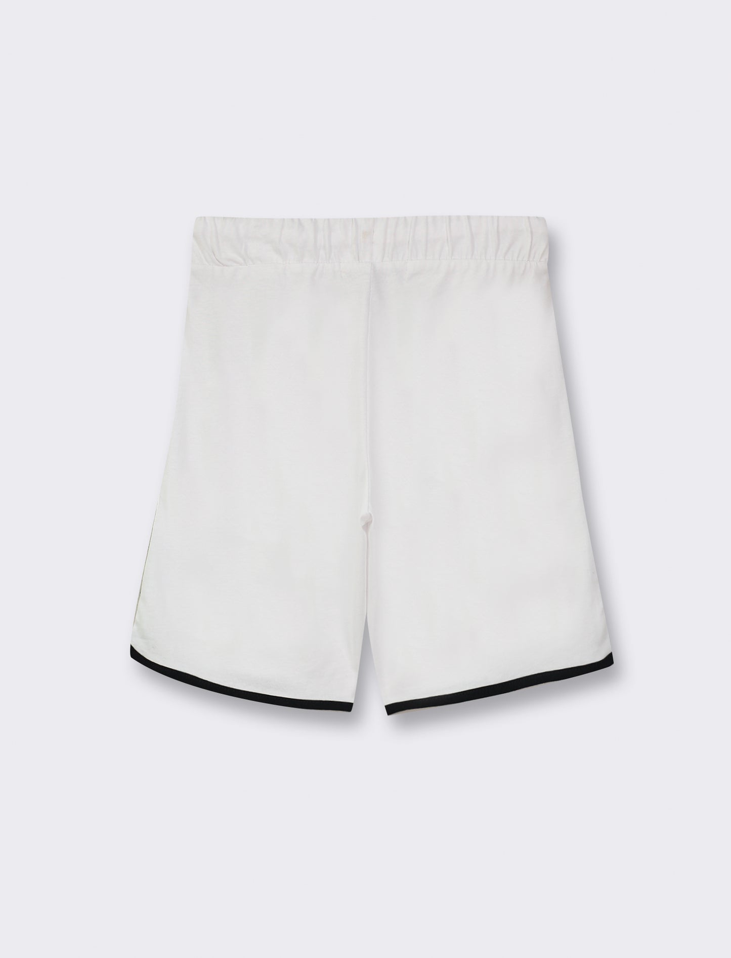 Cotton Jersey Bermuda Shorts with Drawstring Waist and Contrast Side Bands - White