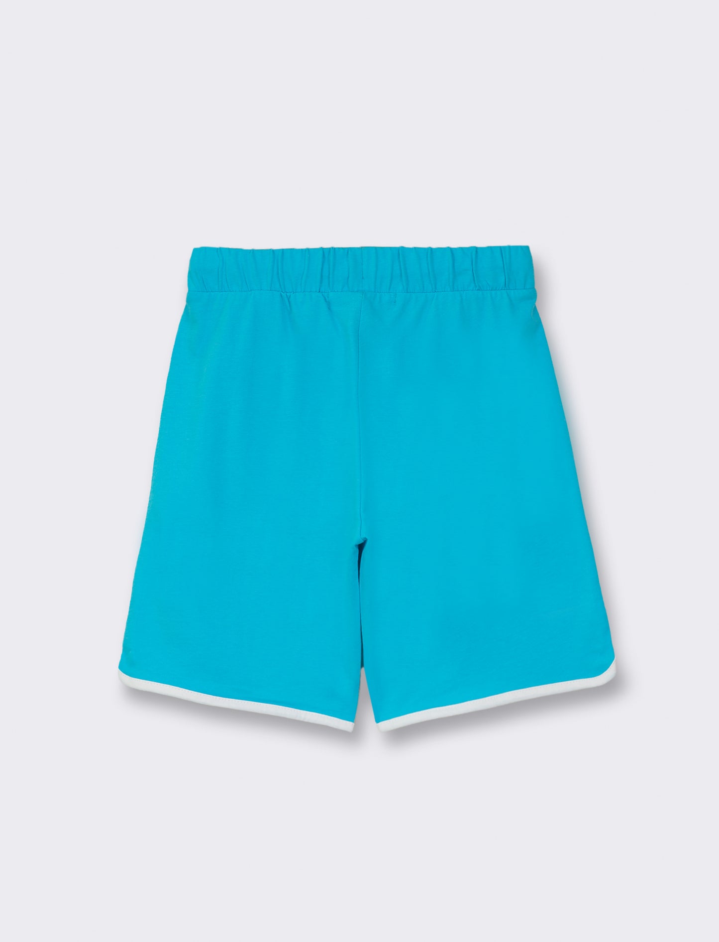 Cotton Jersey Bermuda Shorts with Drawstring Waist and Contrast Side Bands - Sky blue