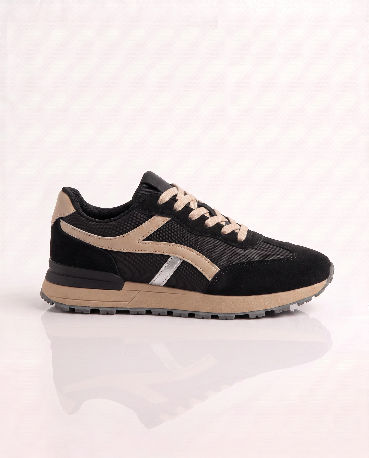 Men's Retro Sneakers in Black Polyurethane - Black