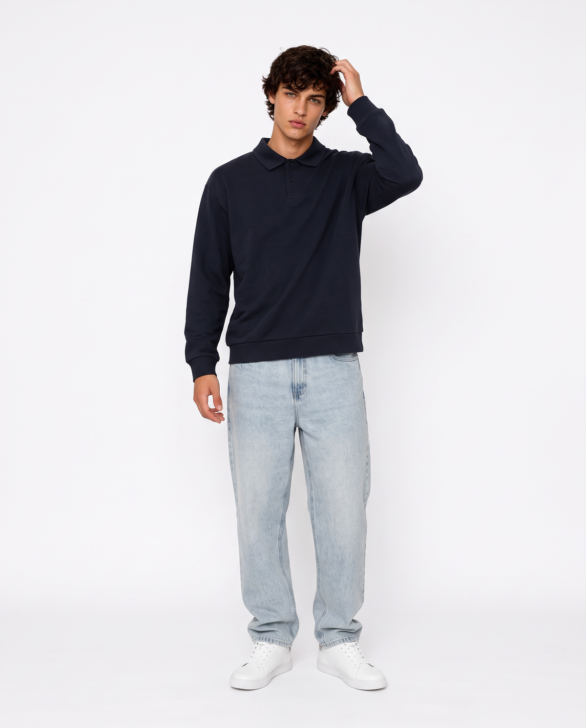 Felpa polo regular fit in interlock - Blu