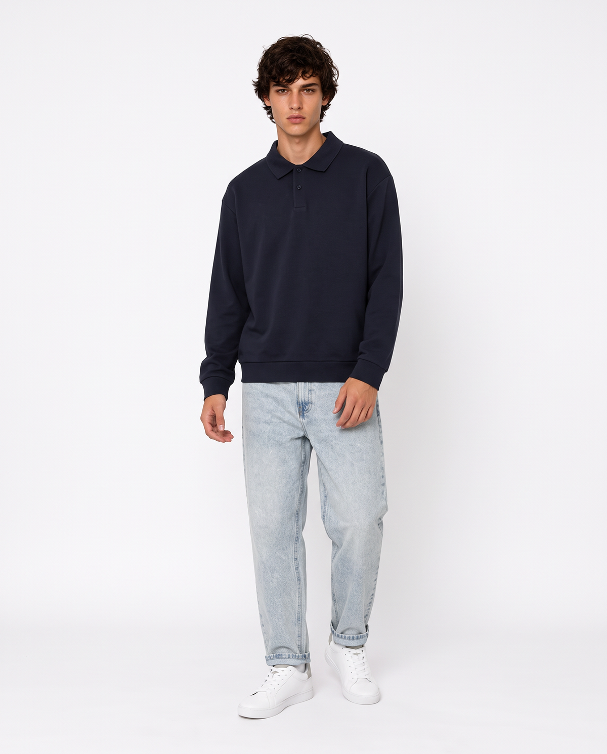 Felpa polo regular fit in interlock - Blu