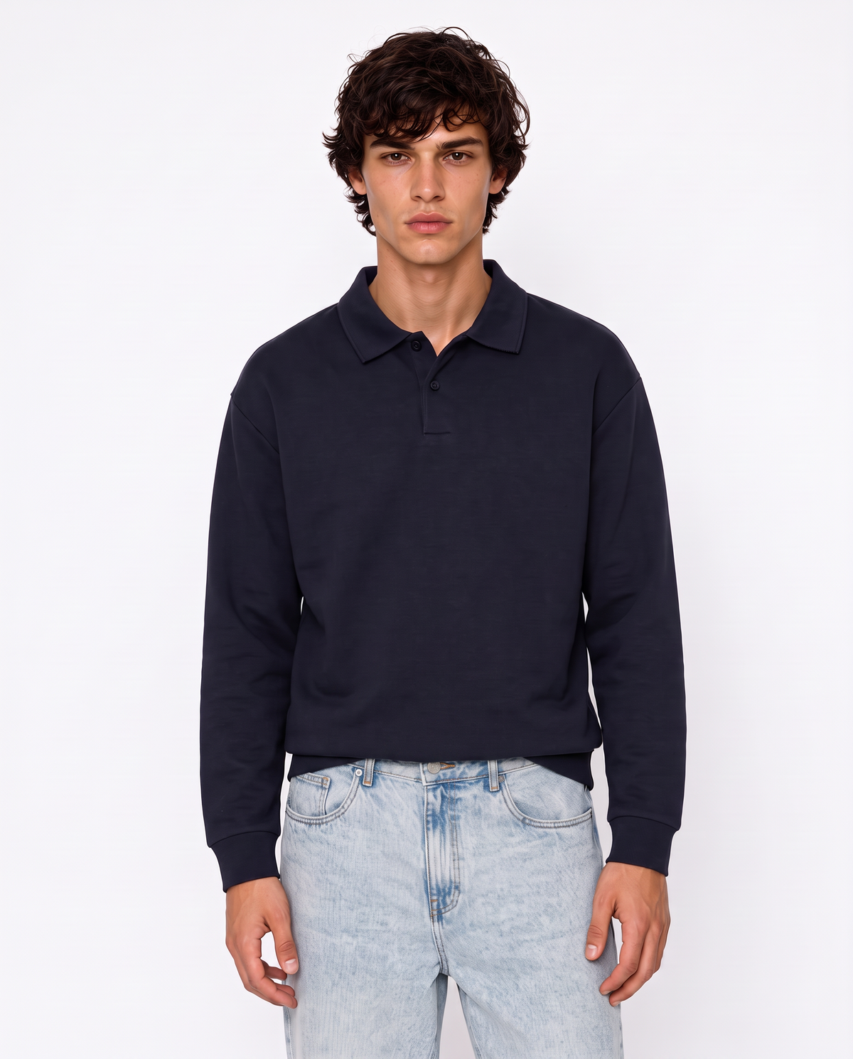 Felpa polo regular fit in interlock - Blu