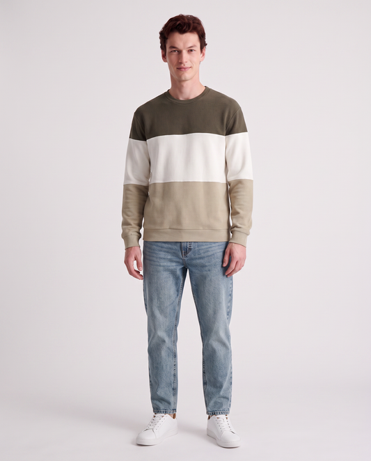 Felpa uomo a fasce in cotone ottoman - Beige