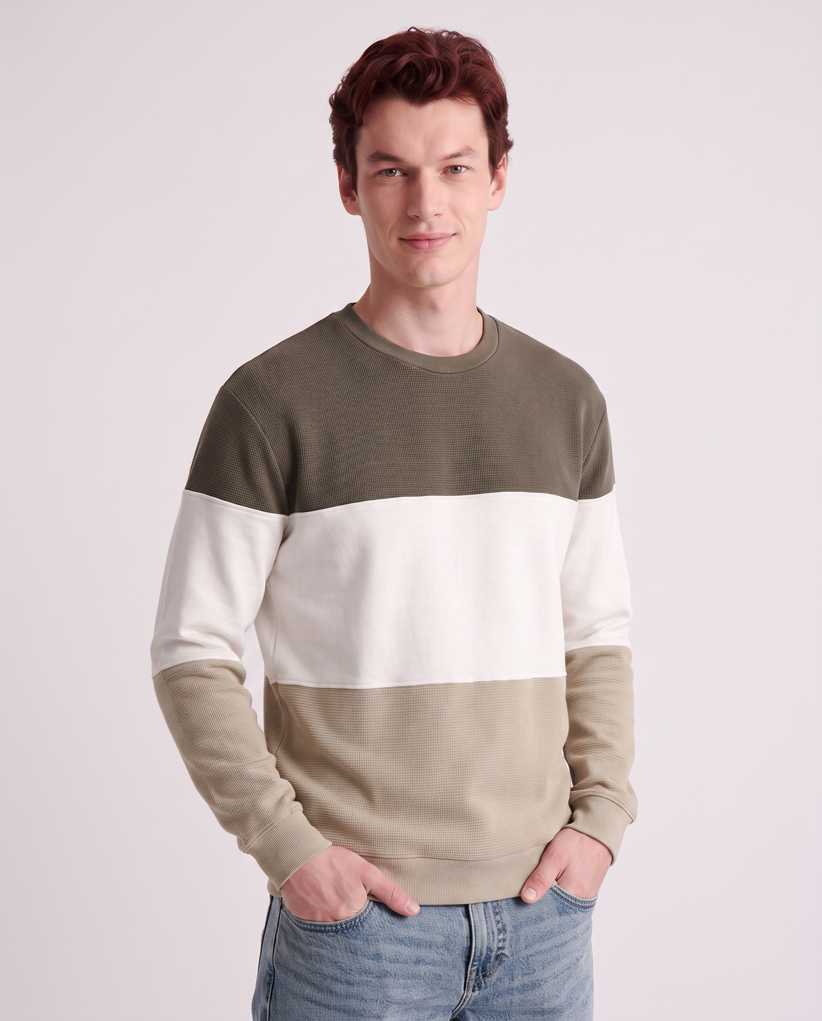Felpa uomo a fasce in cotone ottoman - Beige