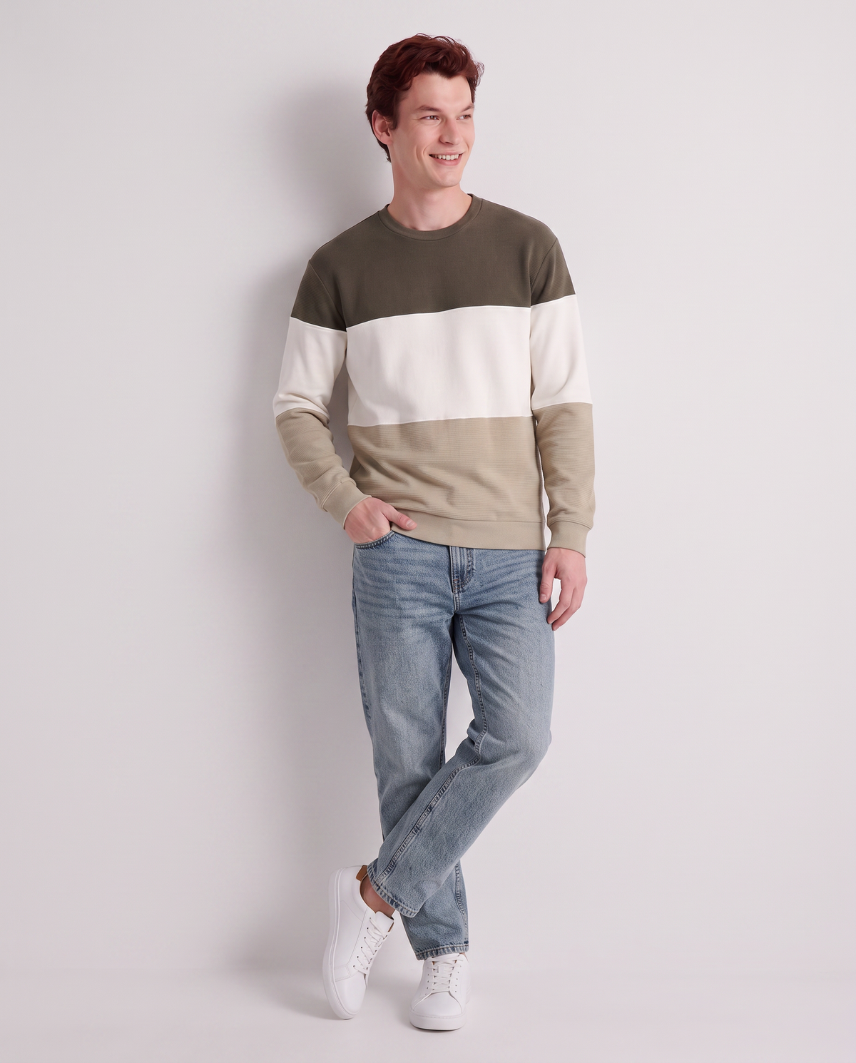 Felpa uomo a fasce in cotone ottoman - Beige