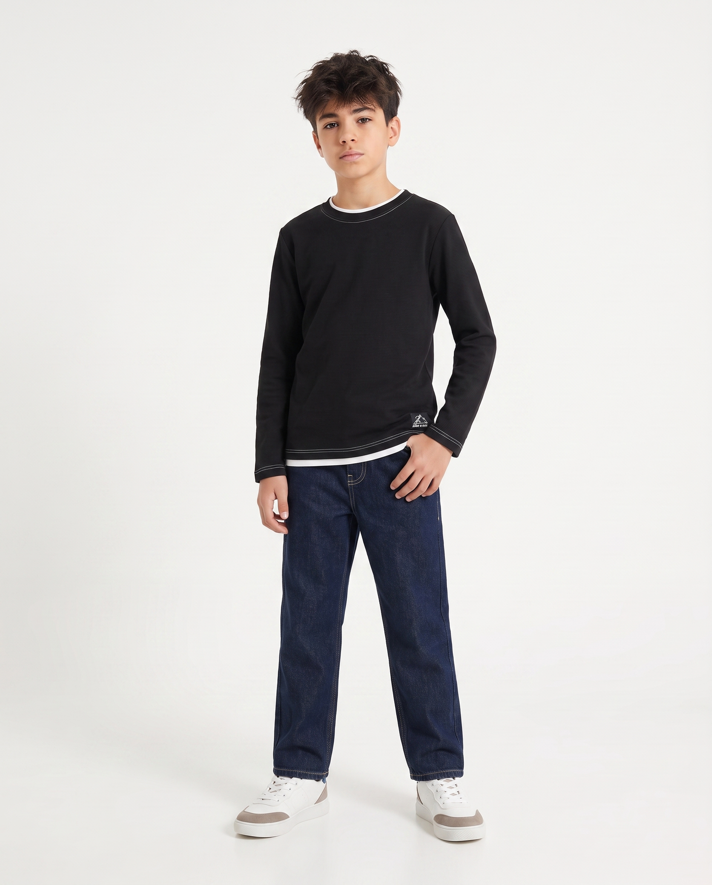 T-shirt girocollo minimal in cotone waffle - Nero