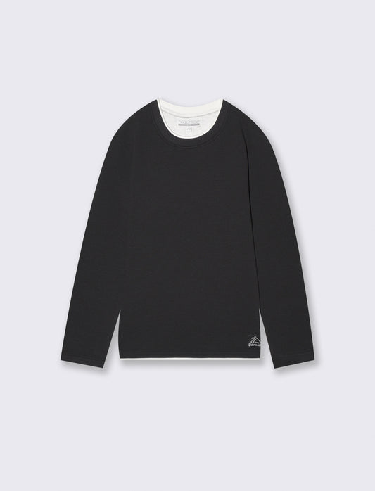 T-shirt girocollo minimal in cotone waffle - Nero