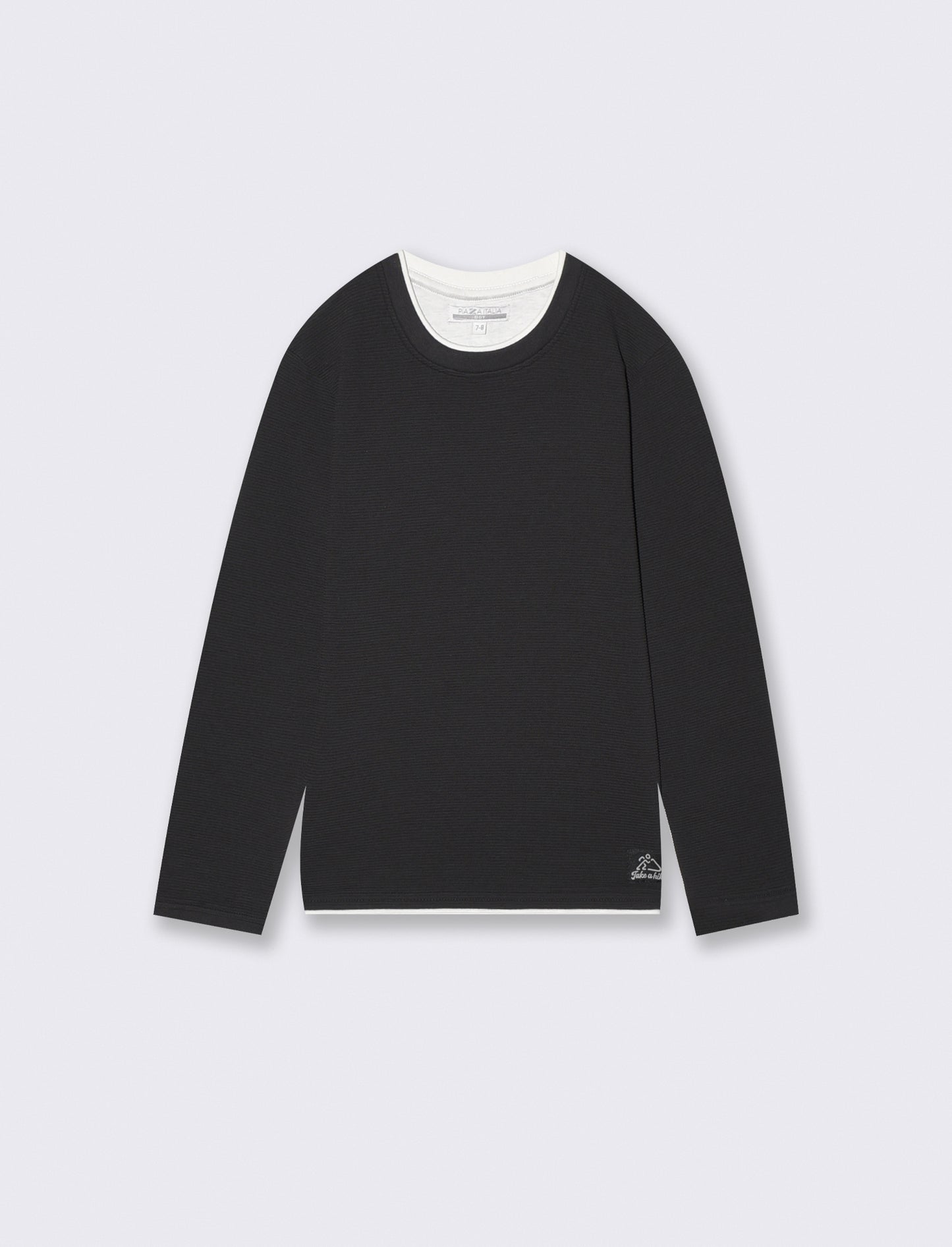 T-shirt girocollo minimal in cotone waffle - Nero