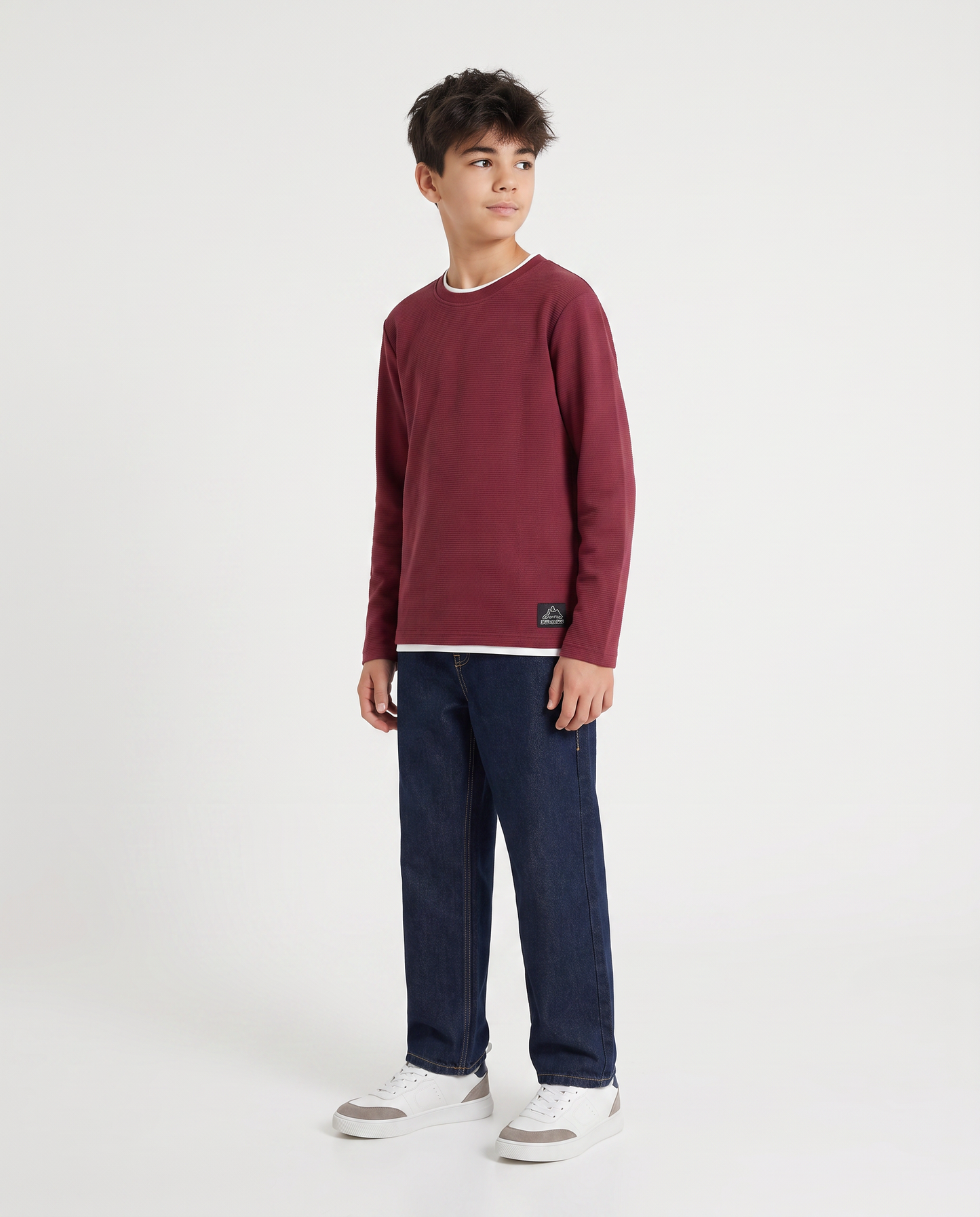 T-shirt girocollo minimal in cotone waffle - Bordeaux