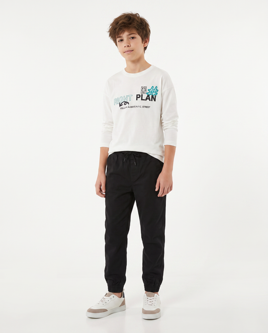 Cotton twill jogger pants - Black