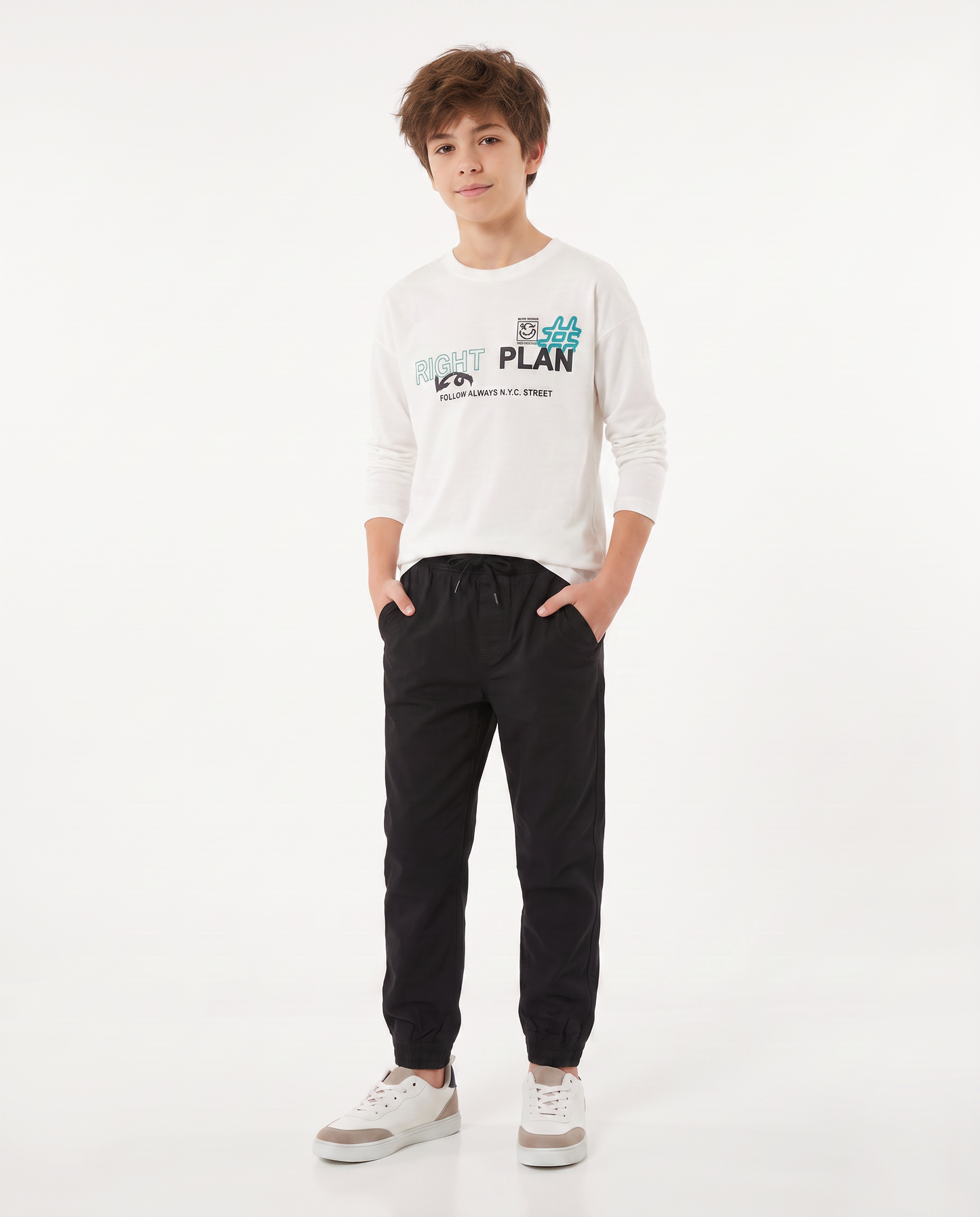 Cotton twill jogger pants - Black