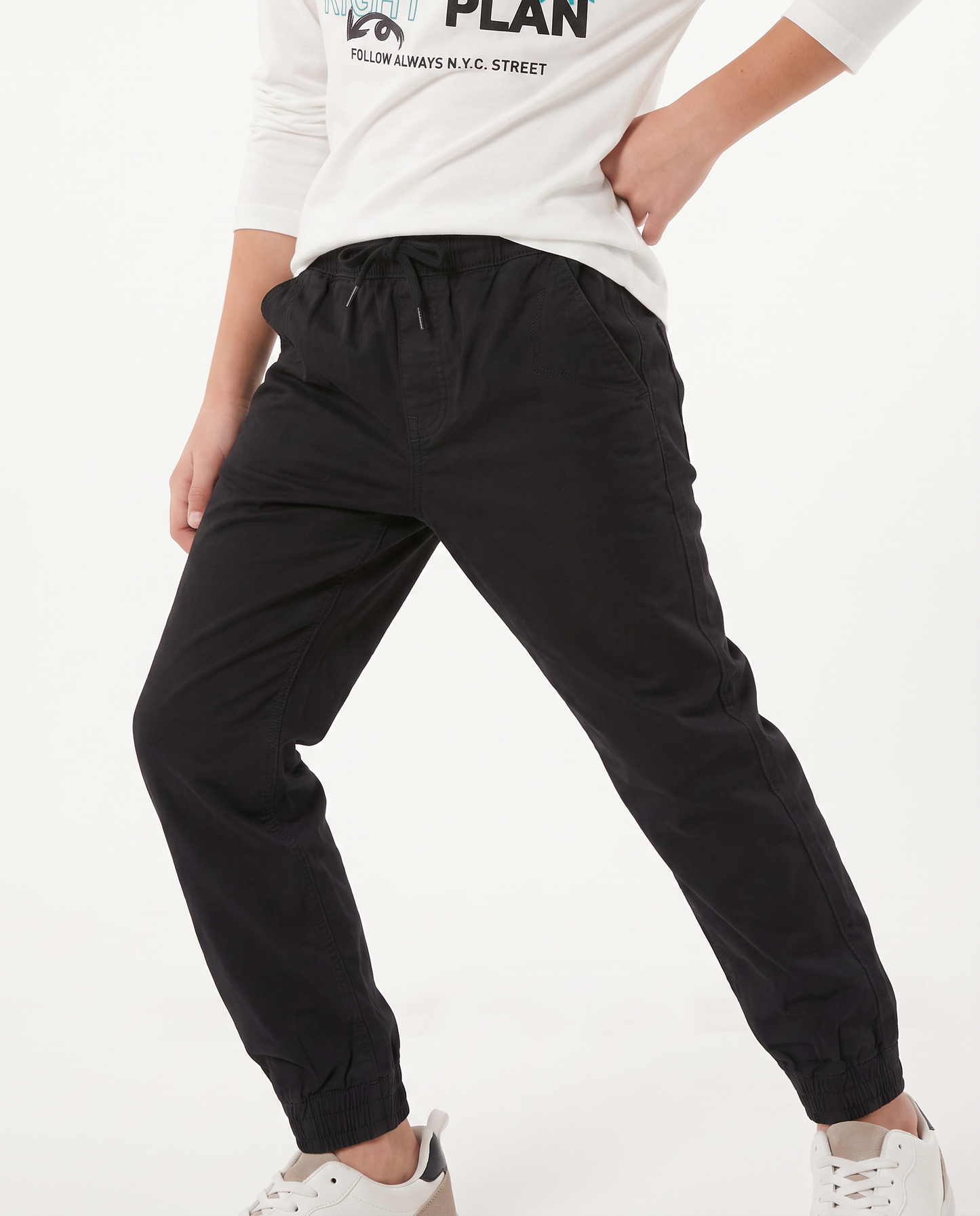Cotton twill jogger pants - Black