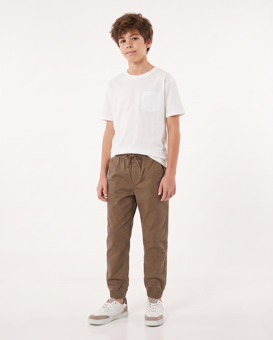 Cotton twill jogger pants - Brown