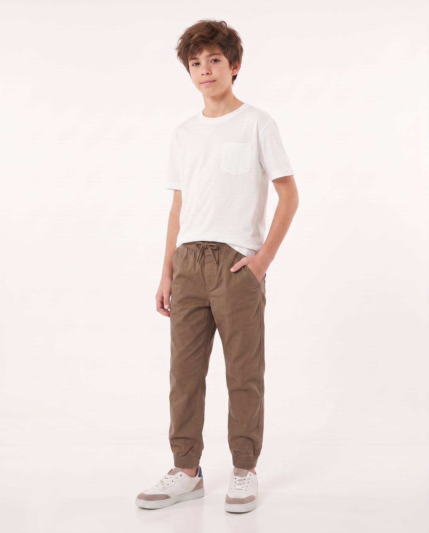 Cotton twill jogger pants - Brown