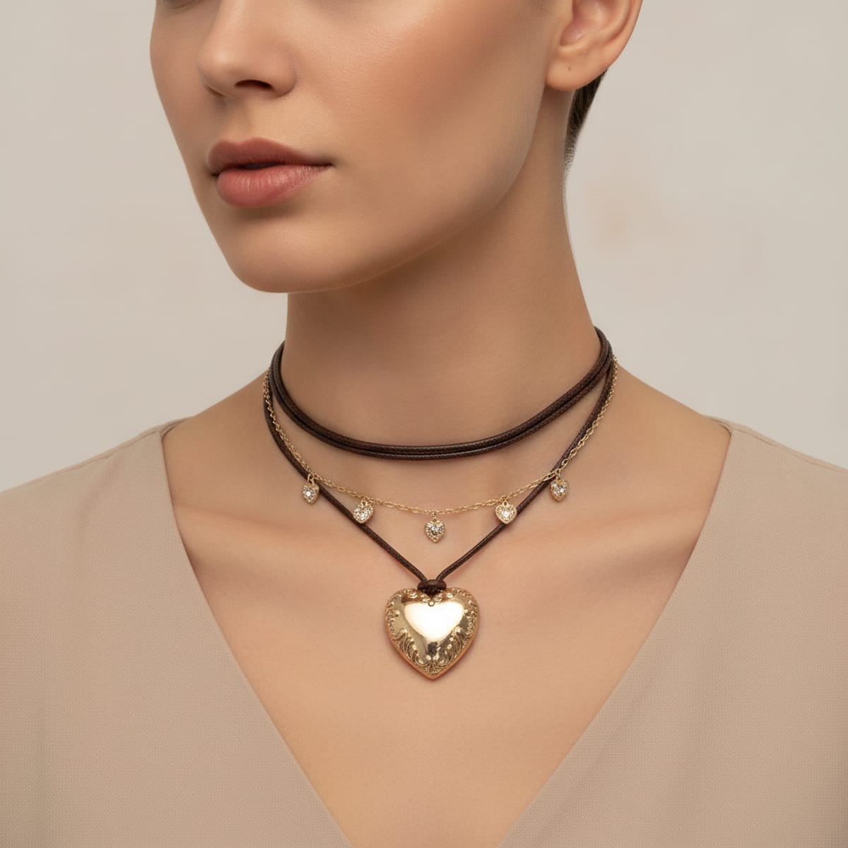 Collana con cuore grande e piccoli - Oro