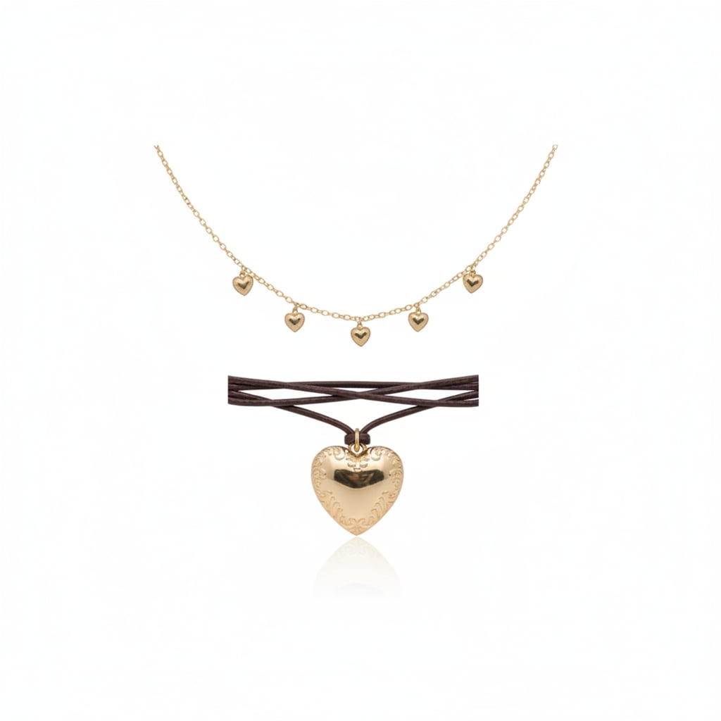 Necklace with big heart and small ones - Gold