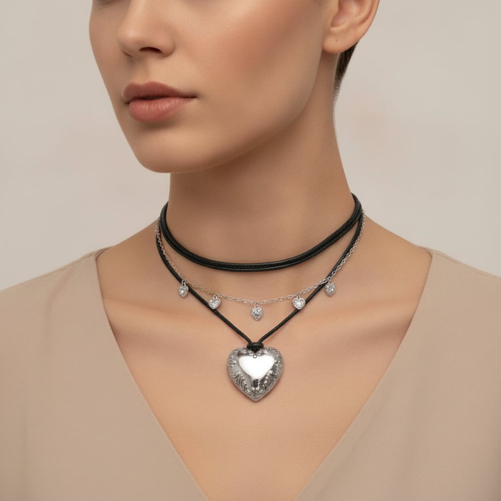Collana con cuore grande e piccoli - Argento