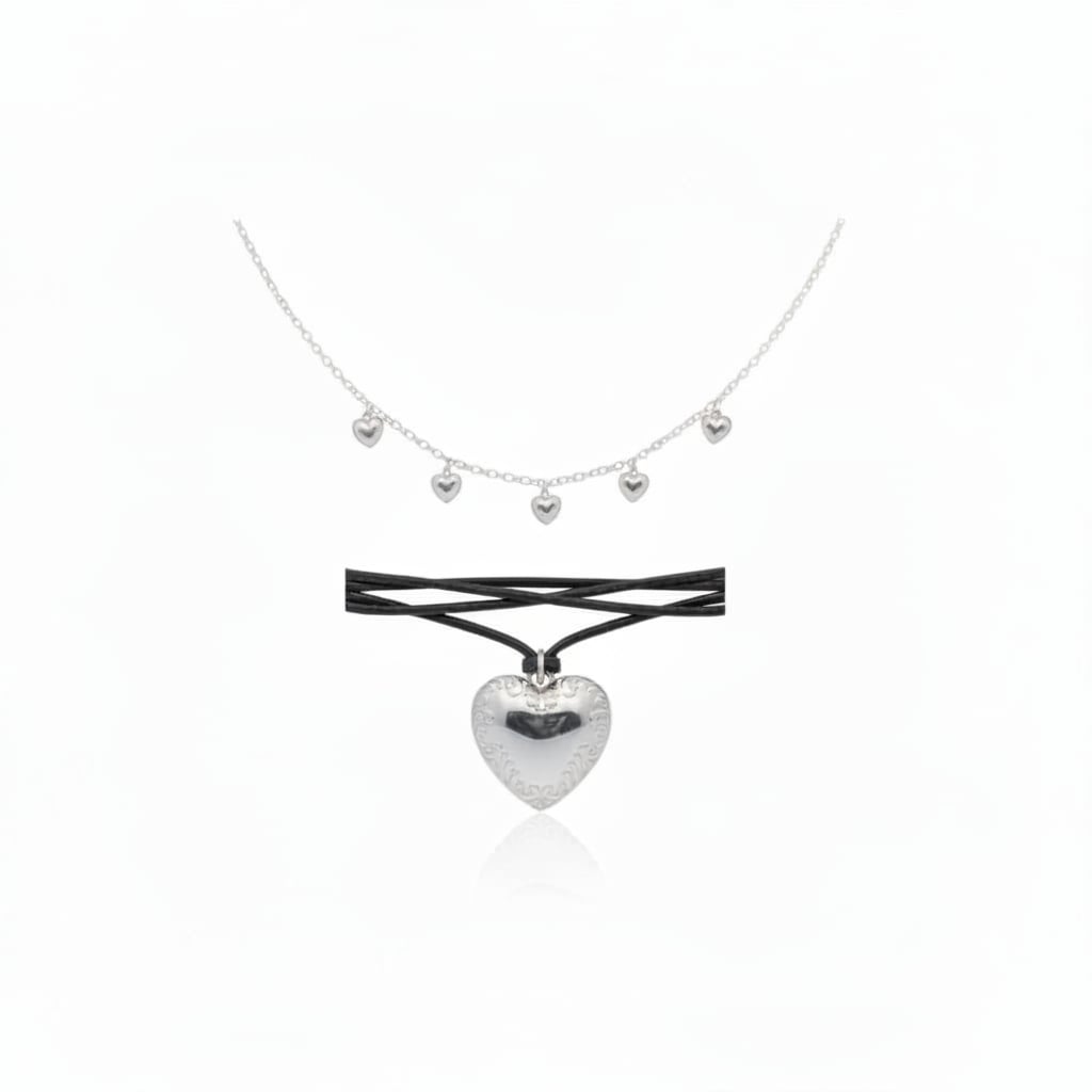 Collana con cuore grande e piccoli - Argento
