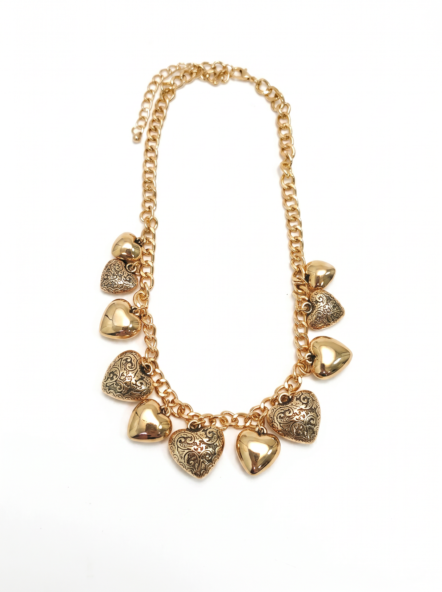 Collana con cuori intarsiati e lisci - Oro