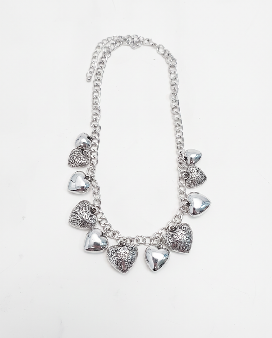 Collana con cuori intarsiati e lisci - Argento