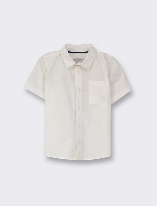 Short Sleeve Cotton Shirt with Front Buttoning and Pocket, 2 Color Options - White