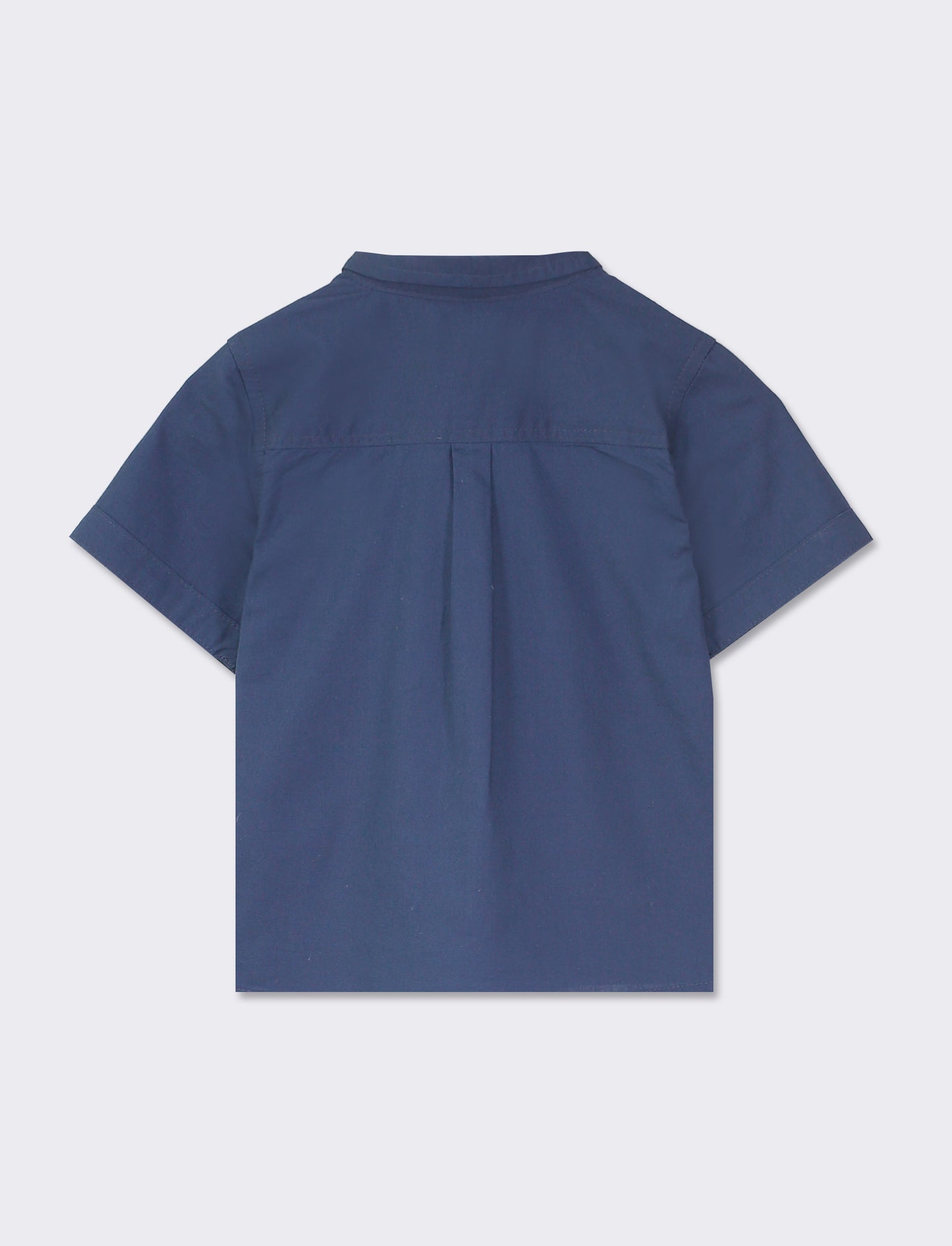 Short Sleeve Cotton Shirt with Front Buttoning and Pocket, 2 Color Options - Blue