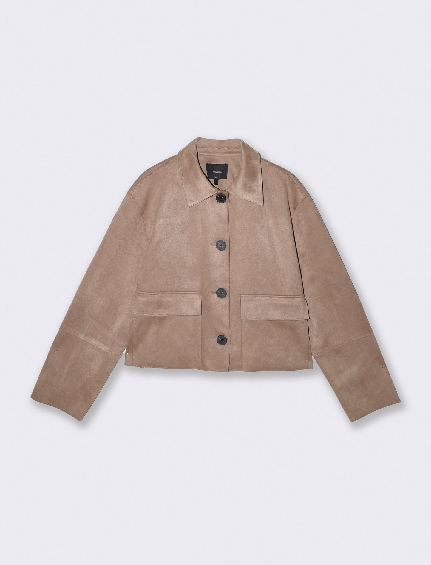 Giacca in suede con colletto e tasche - Beige grano