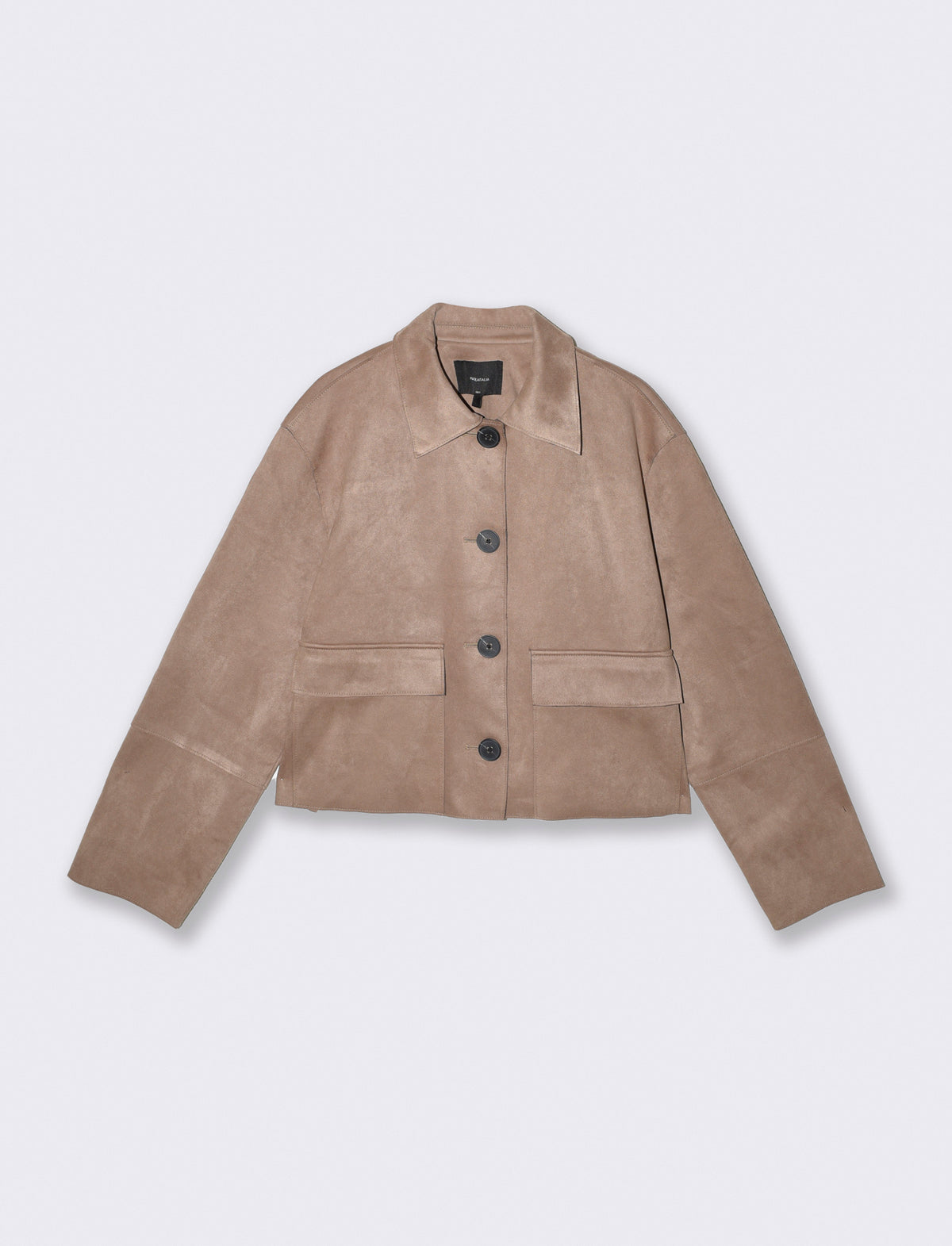 Giacca in suede con colletto e tasche - Beige grano