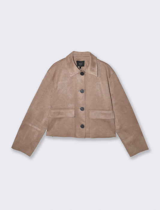Giacca in suede con colletto e tasche - Beige grano