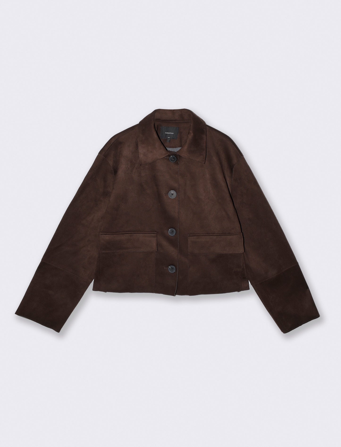 Giacca in suede con colletto e tasche - Moro