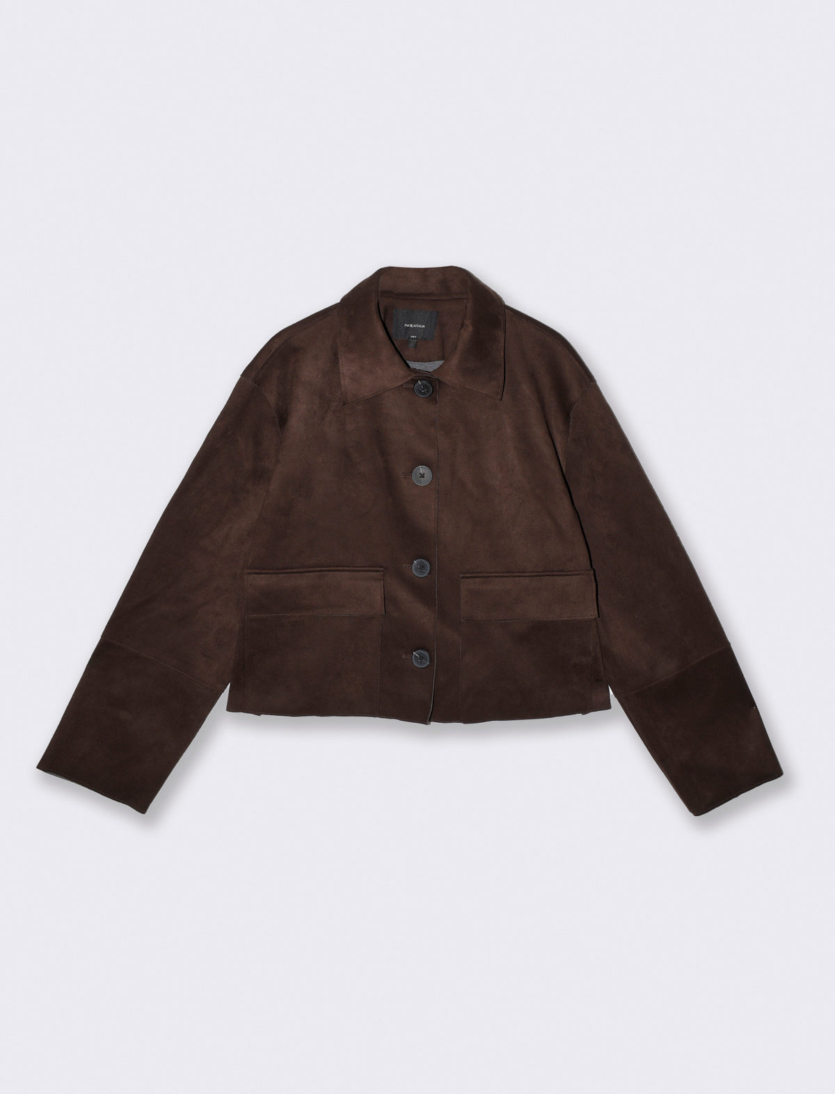 Giacca in suede con colletto e tasche - Moro