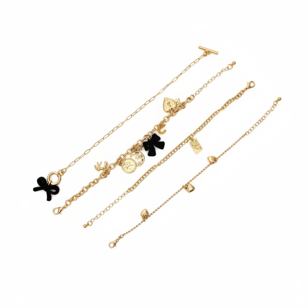Three-Strand Necklace with Velvet Bows - Black