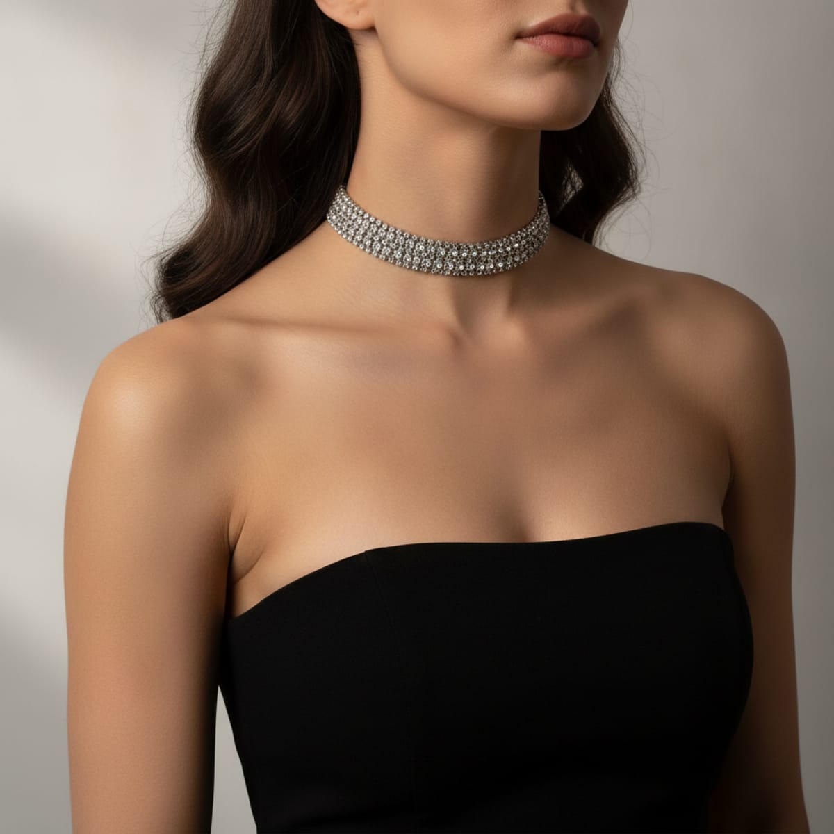 Collana girocollo con strass - Argento