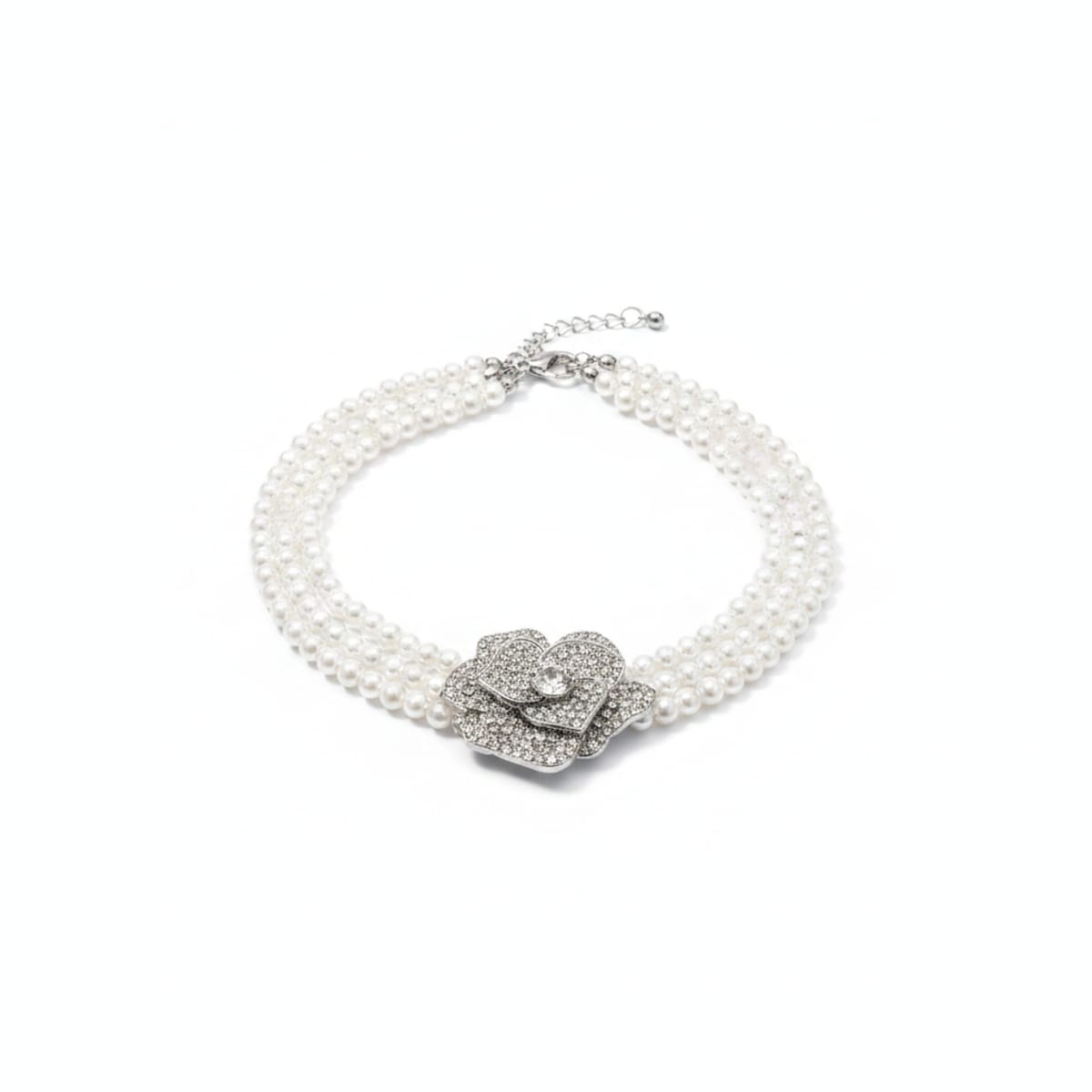 Collana girocollo con perle e fiore - Trasparente