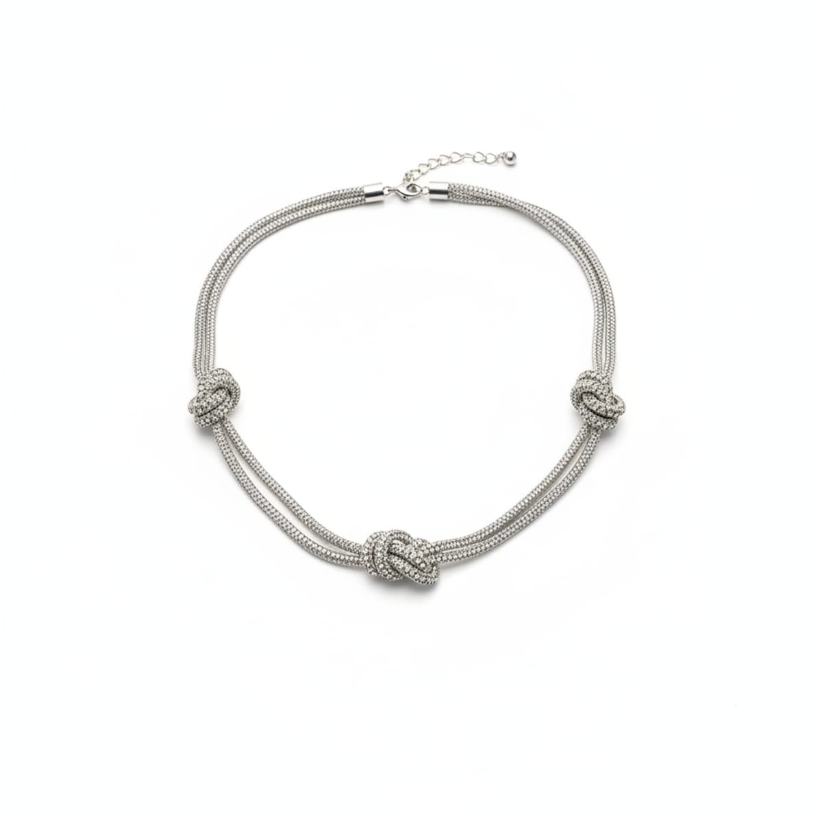Collana tubolare con strass e nodi - Trasparente