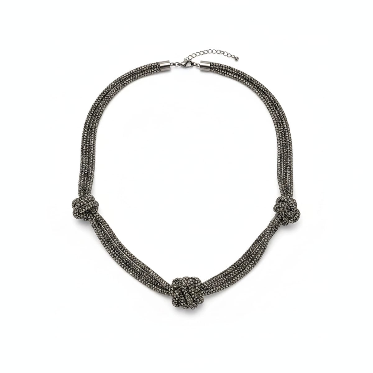 Tubular necklace with rhinestones and knots - Grey