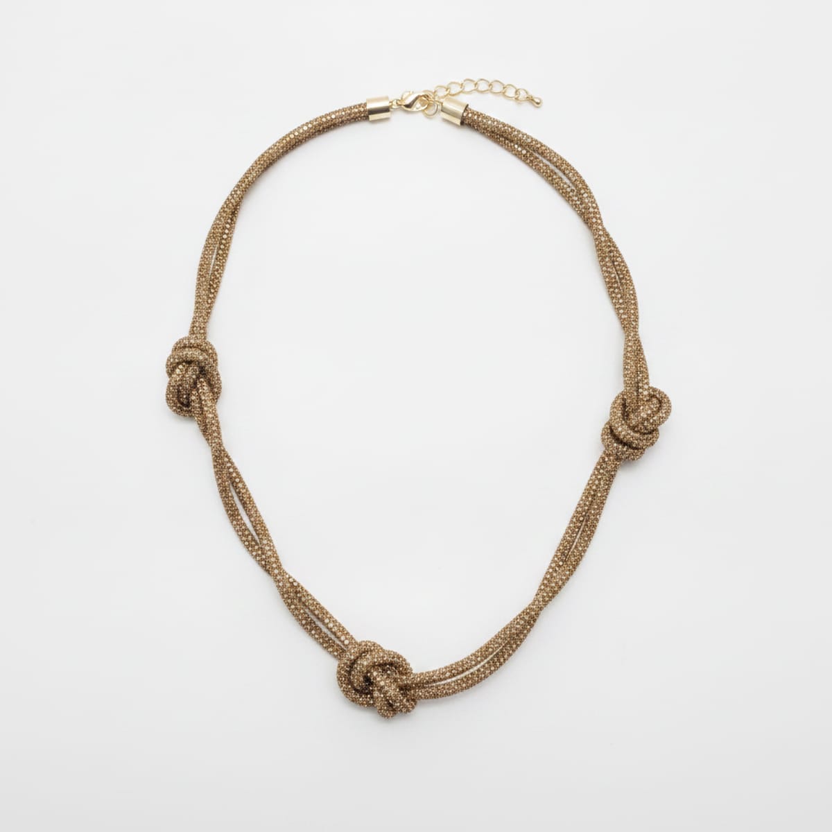 Collana tubolare con strass e nodi - Oro