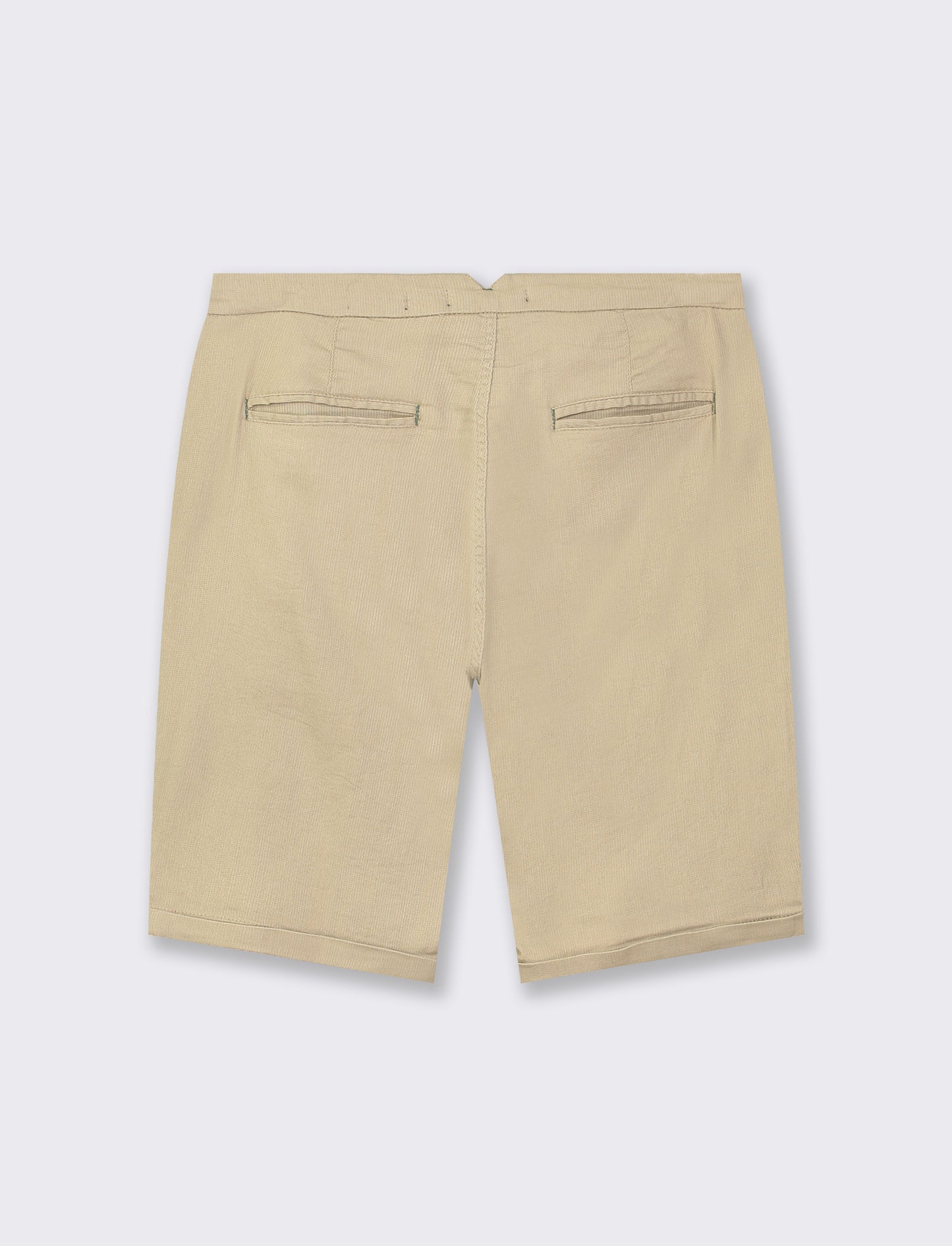 Adjustable Waist Bermuda Shorts in Structured Cotton Fabric with Front and Back Pockets - Beige