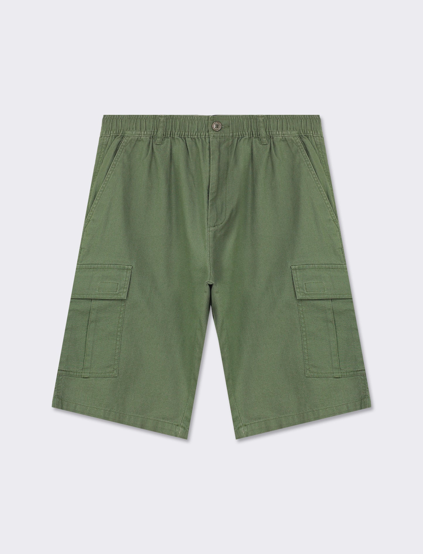 Structured Cotton Cargo Bermuda Shorts with Side Pockets and Zip/Button Closure - Green