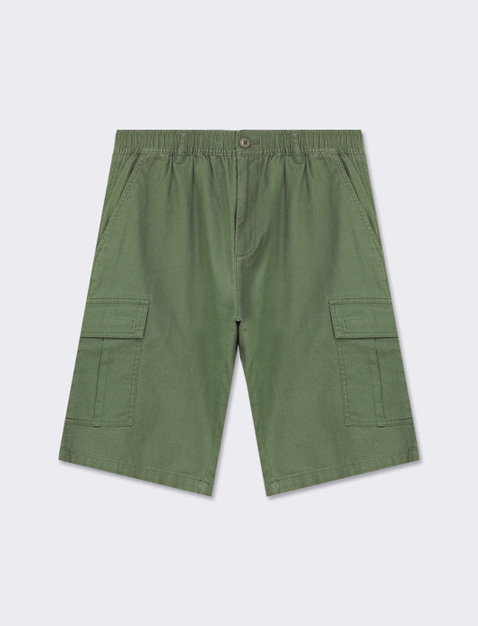 Structured Cotton Cargo Bermuda Shorts with Side Pockets and Zip/Button Closure - Green