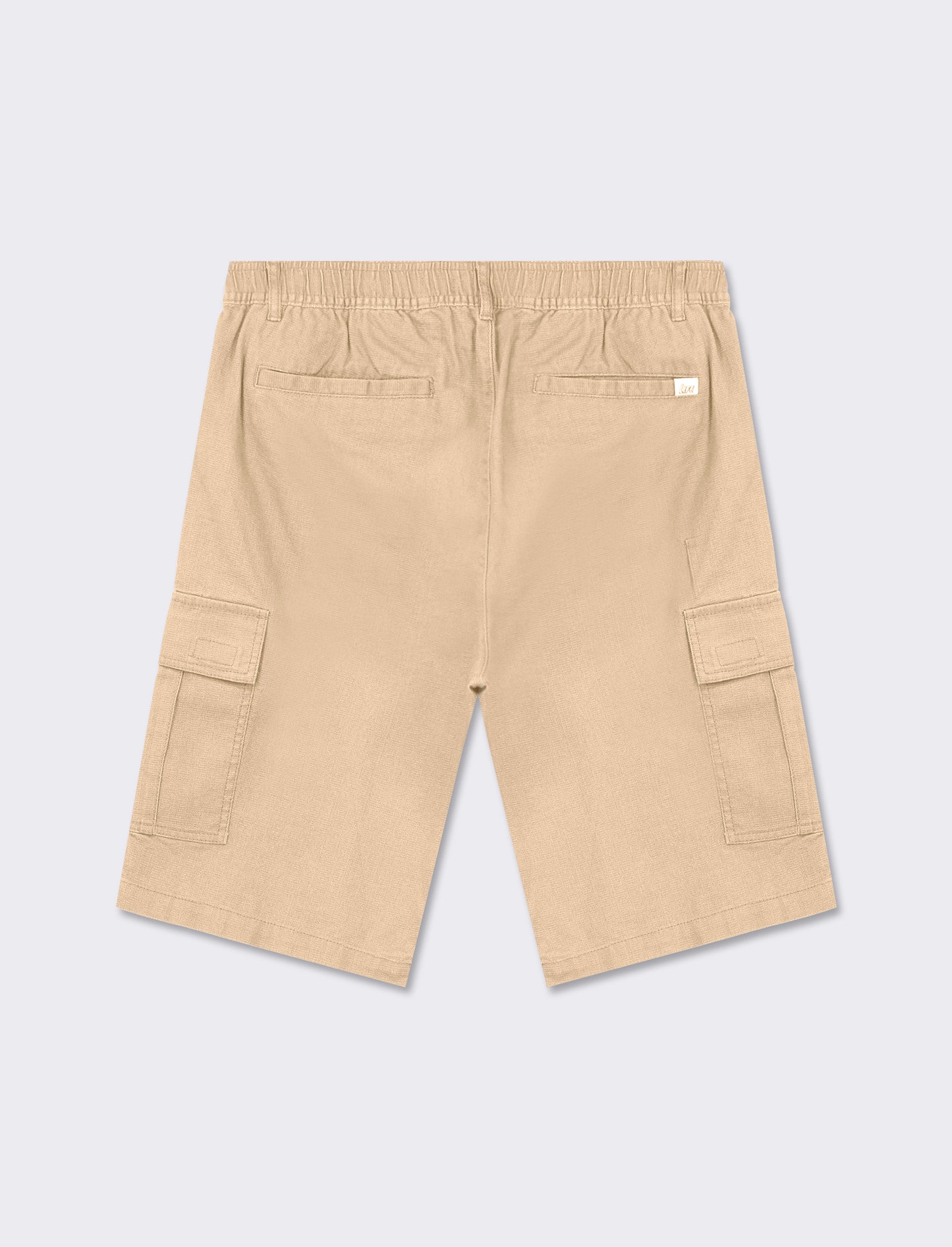 Structured Cotton Cargo Bermuda Shorts with Side Pockets and Zip/Button Closure - Beige