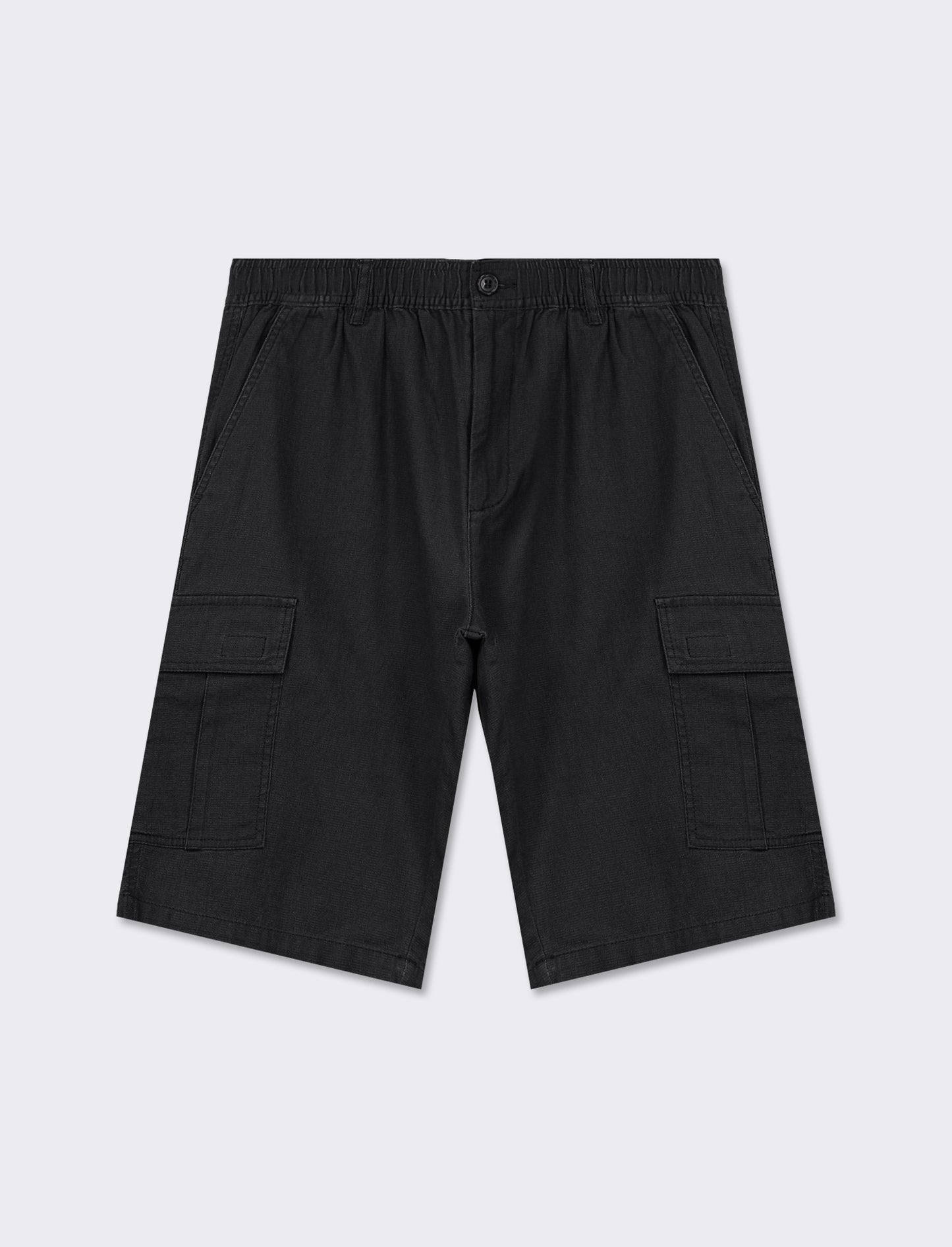 Structured Cotton Cargo Bermuda Shorts with Side Pockets and Zip/Button Closure - Black