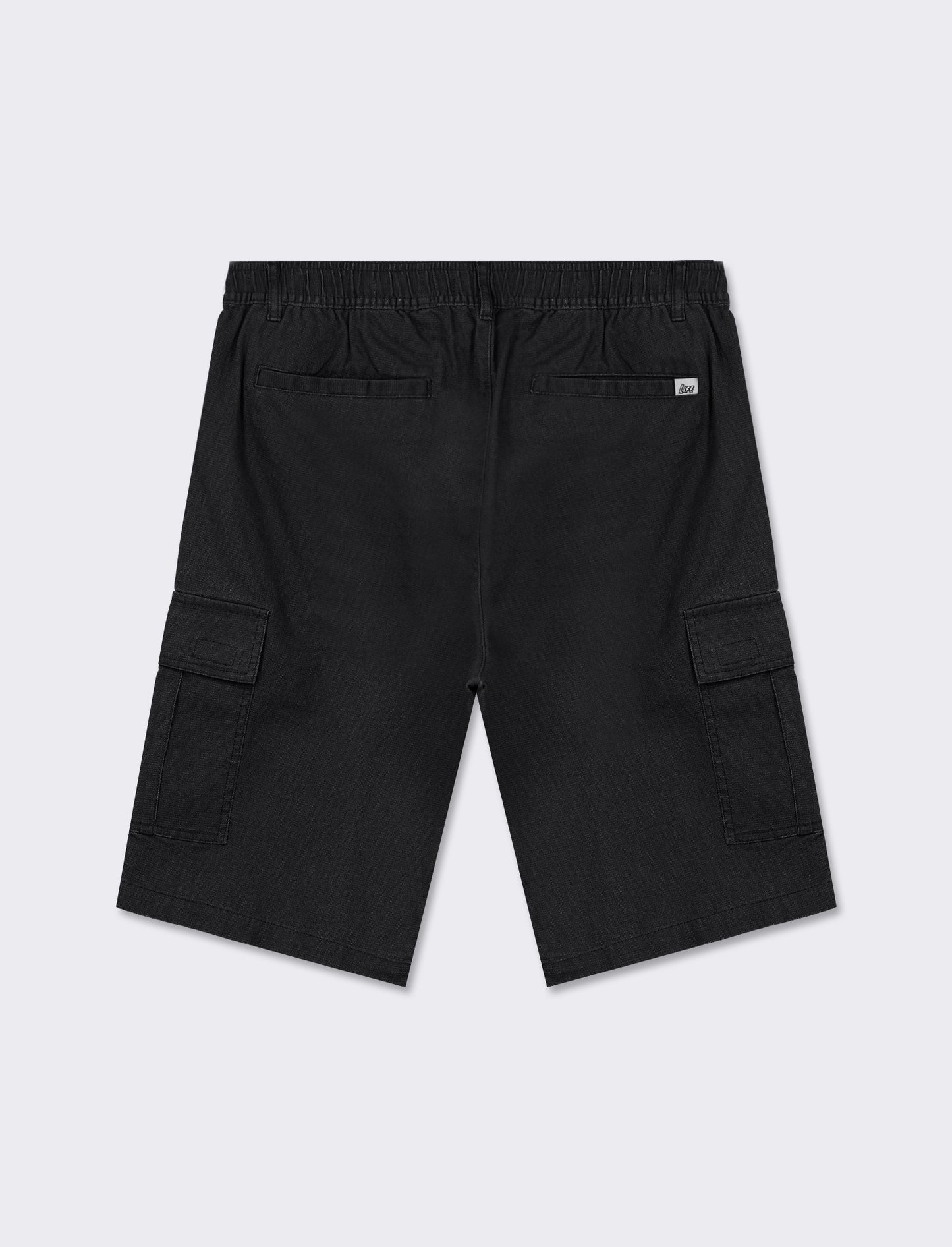 Structured Cotton Cargo Bermuda Shorts with Side Pockets and Zip/Button Closure - Black