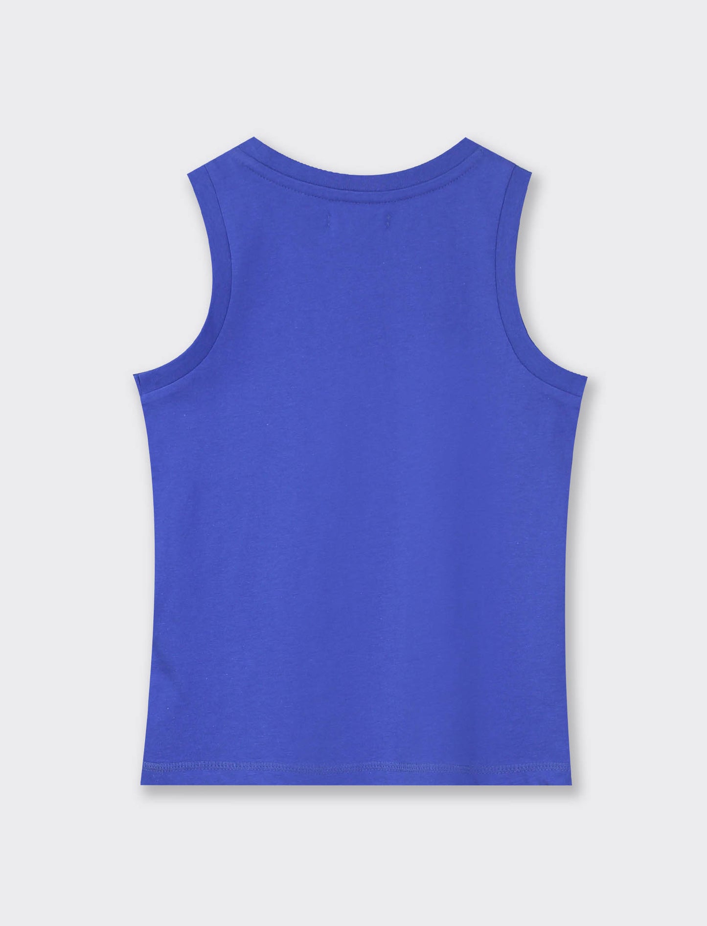 Cotton Basic Tank Top with Mini Print and Ribbed Neckline - Blue