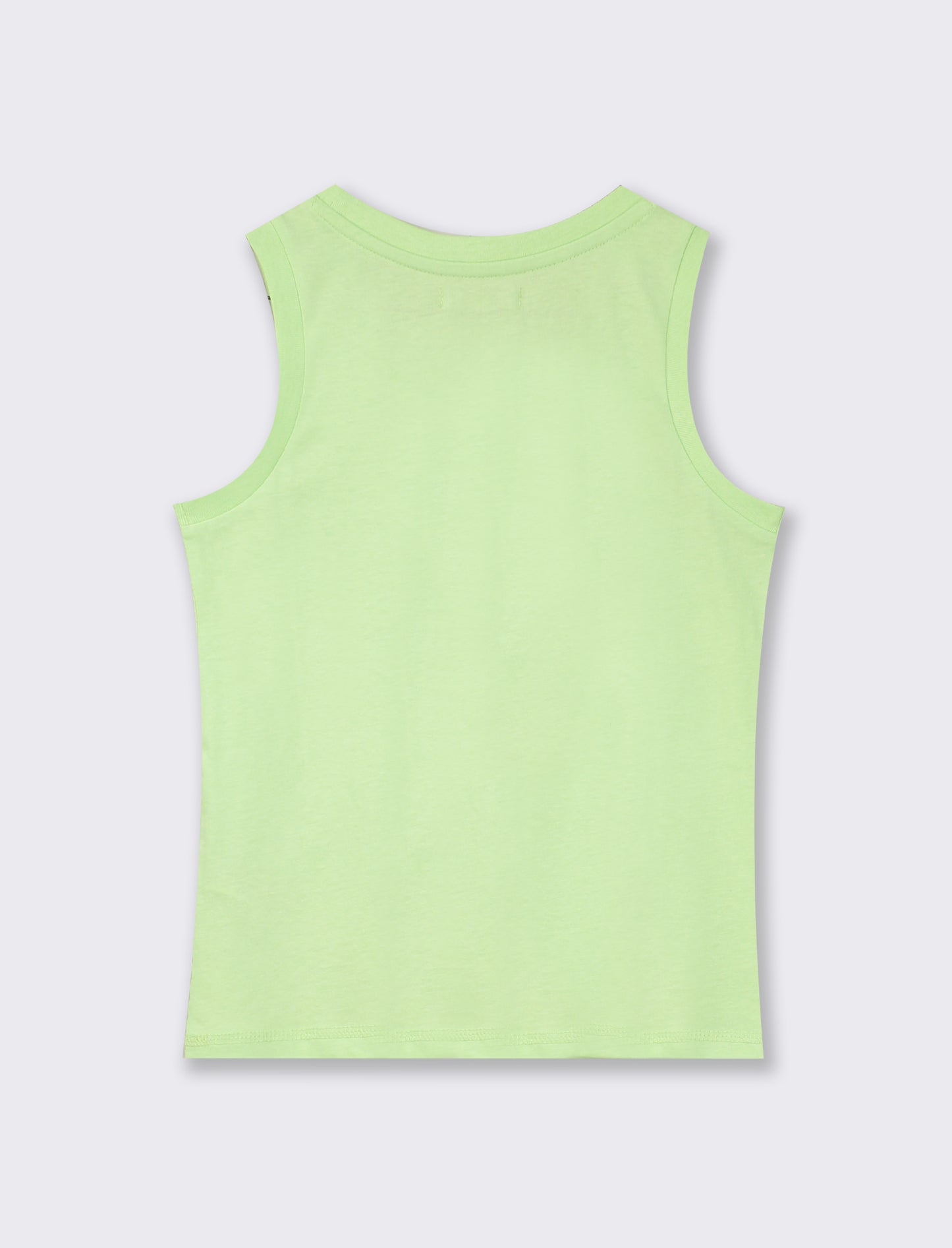 Cotton Basic Tank Top with Mini Print and Ribbed Neckline - Green