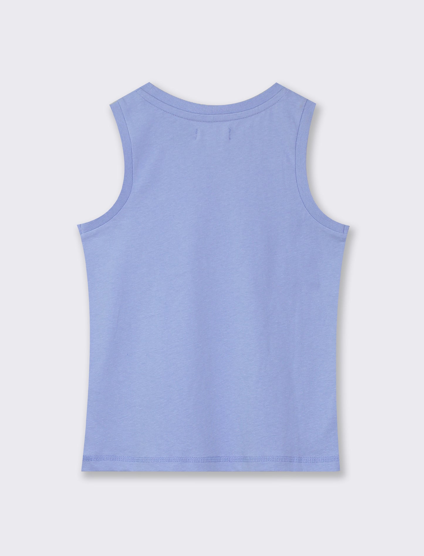 Cotton Basic Tank Top with Mini Print and Ribbed Neckline - Sky blue