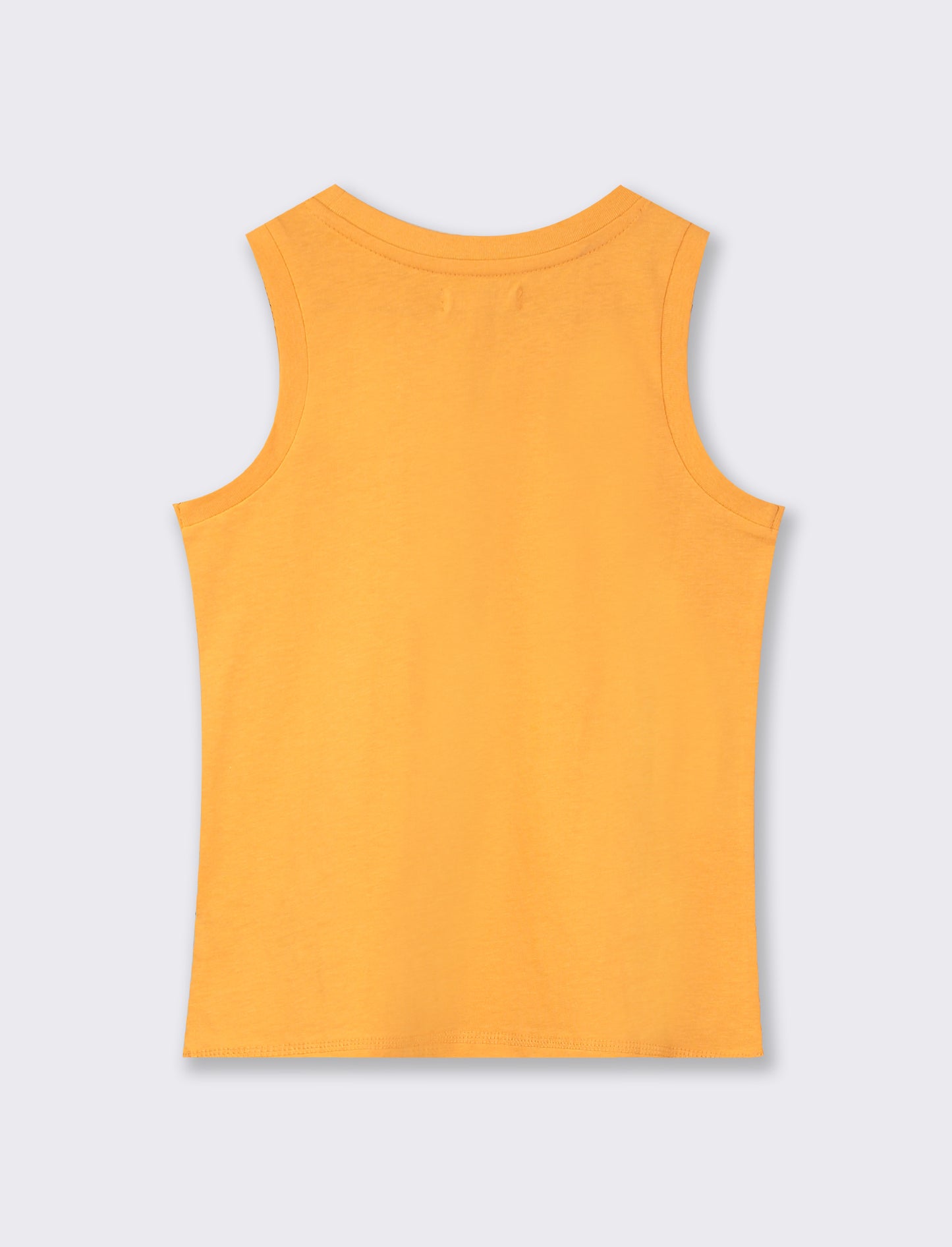 Cotton Basic Tank Top with Mini Print and Ribbed Neckline - Orange