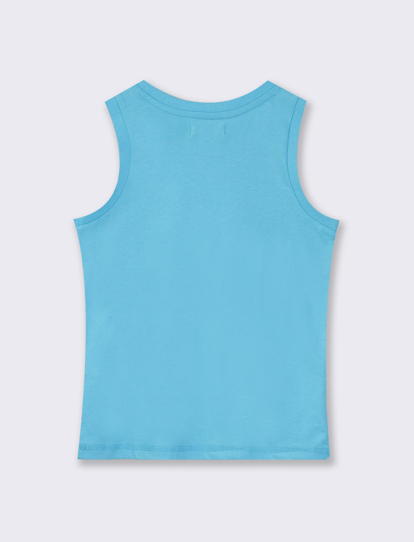 Cotton Basic Tank Top with Mini Print and Ribbed Neckline - Sky blue