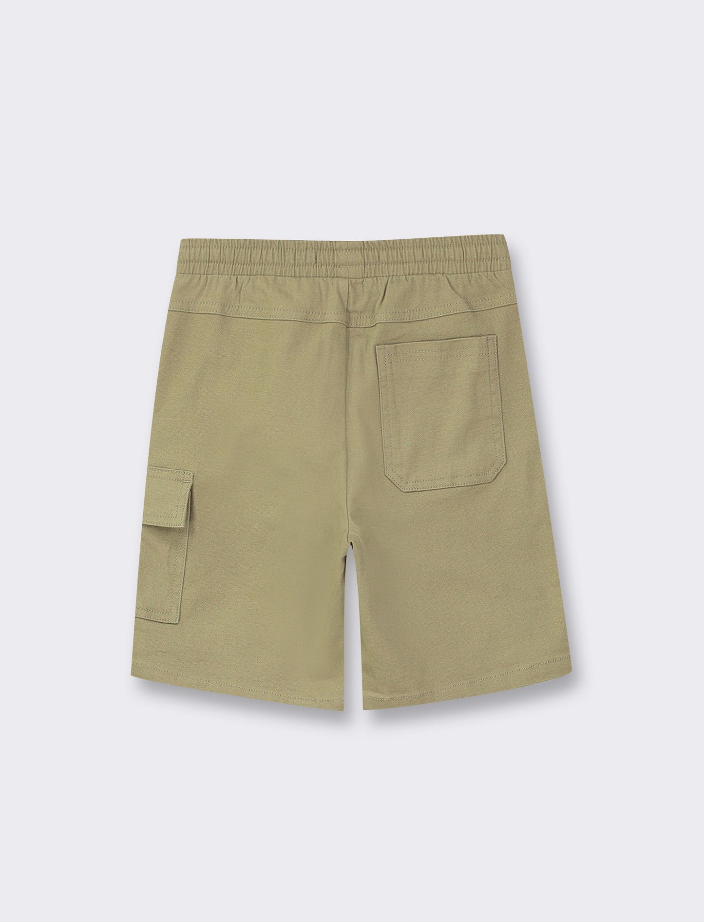 Cotton Bermuda Shorts with Drawstring Waist and Side Pocket - Green